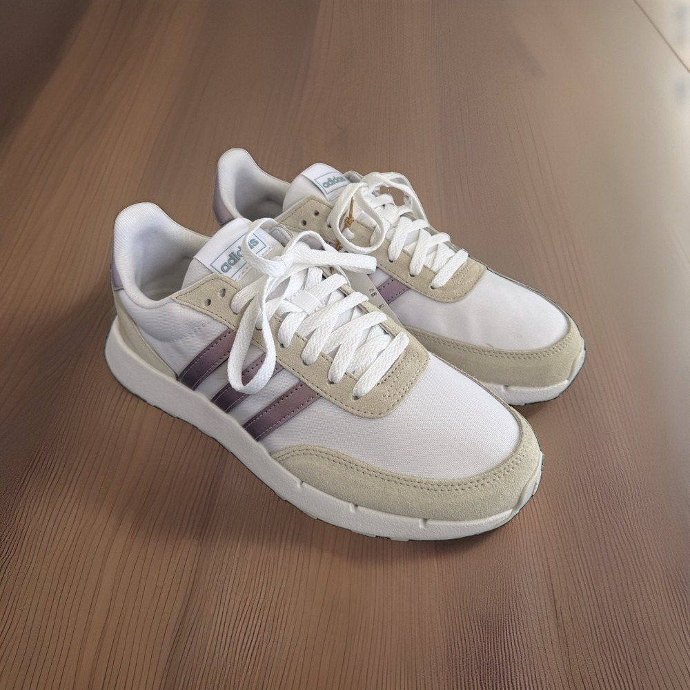 Adidas Run 60s 2.0 Womens Size 9 White Purple Athletic Running Shoes Sneakers